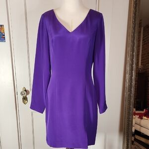 Vintage 80s Hugo Buscati Elegant Silk Purple Long Sleeve Dress